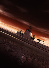 Submarine cutting through the ocean surface.