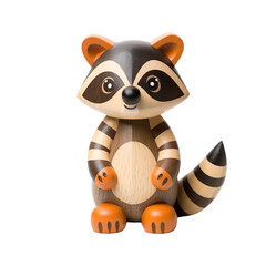 Handmade wooden toy Raccoon isolated on transparent background.
