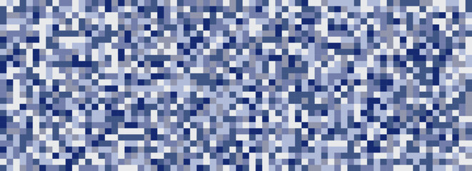 Fototapeta premium Monochromatic Blue Geometric Pixel Banner. Seamless Blue 8-bit pattern. Square pattern. Vector Illustration. 