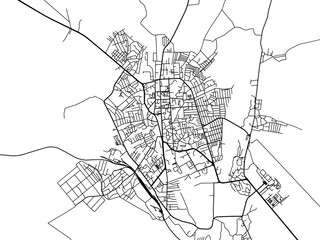 Fototapeta premium Vector road map of the city of Nakhchivan in Azerbaijan with black roads on a white background.