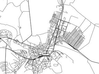 Vector road map of the city of Sirvan in Azerbaijan with black roads on a white background.