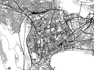 Vector road map of the city of Baku in Azerbaijan with black roads on a white background.