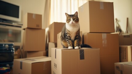 Cardboard Boxes: Moving Stacks, Cat Inside, Room Details