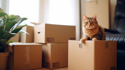 Cardboard Boxes: Moving Stacks, Cat Inside, Room Details