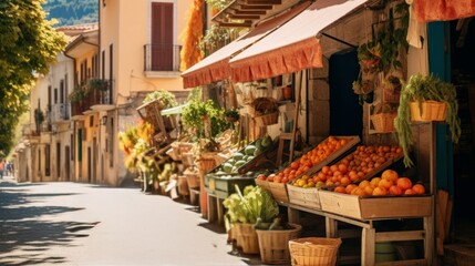 Fototapeta na wymiar Spanish Street Market: Fresh Fruits and Vegetables in Sunny Spain