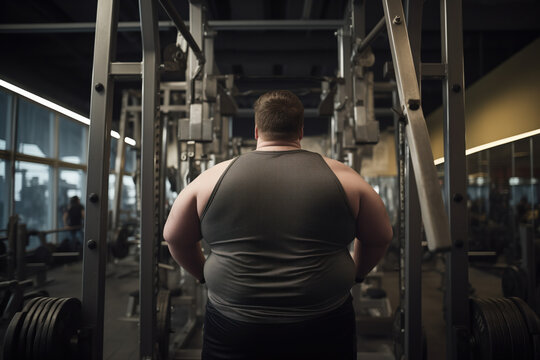 Overweight Obese Plus Sized Man In The Gym Working Hard Trying To Lose Weight