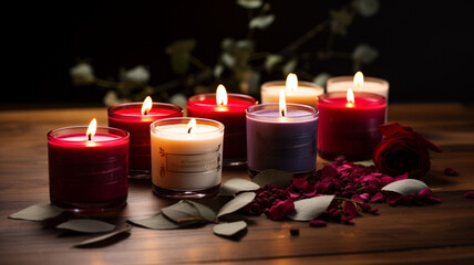 Set of scented candles arranged attractively