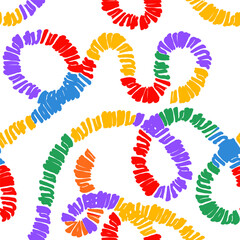 Naive seamless squiggle pattern with bright colored textured wavy lines on a light background. Creative abstract squiggle style drawing background.