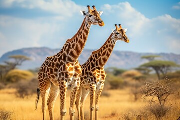 Pair of giraffes in the habitat. wildlife animal