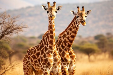 Pair of giraffes in the habitat. wildlife animal