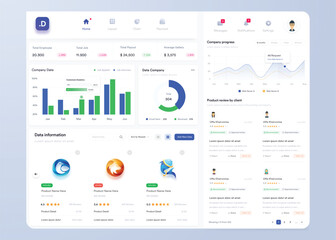 UI UX Infographic dashboard. UI design with graphs, charts and diagrams. Web interface template