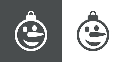 Logo snowman. Silueta de bola de navidad con cara de muñeco de nieve con nariz de zanahoria para su uso en tarjetas y felicitaciones de Navidad