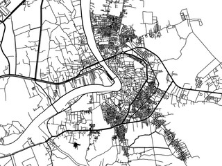 Vector road map of the city of Damietta in Egypt with black roads on a white background.