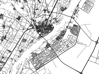 Naklejka premium Vector road map of the city of Bani Suwayf in Egypt with black roads on a white background.
