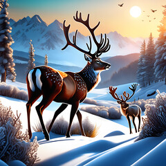 wild deer in nature, AI-generatet - obrazy, fototapety, plakaty