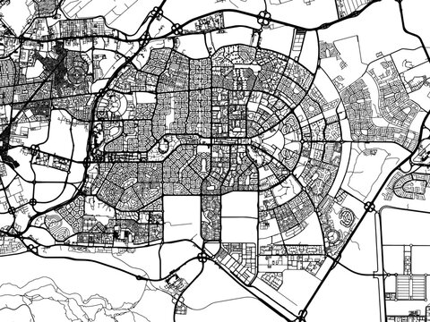 Vector road map of the city of New Cairo in Egypt with black roads on a white background.