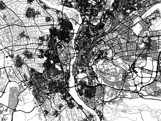 Vector road map of the city of Cairo in Egypt with black roads on a white background.