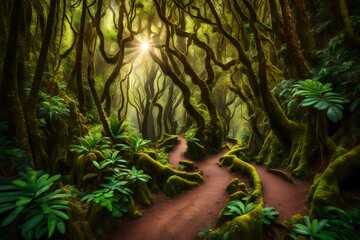 *path in anaga rainforest on tenerife island,spain--