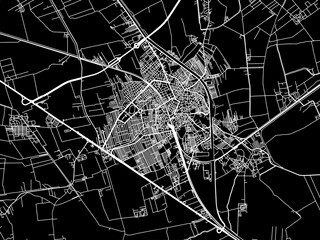 Vector road map of the city of Damanhur in Egypt with white roads on a black background.