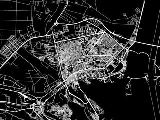 Vector road map of the city of Ismailia in Egypt with white roads on a black background.
