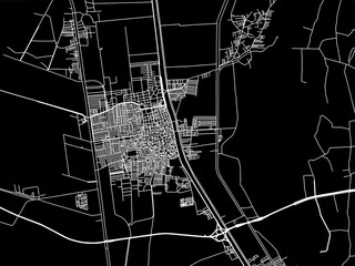 Vector road map of the city of Mallawi in Egypt with white roads on a black background.