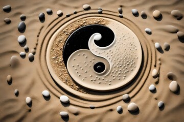 **yin yang motiv - steine im sand to-