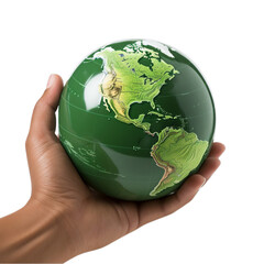 Hand Holding a Green and White Globe on a transparent background PNG