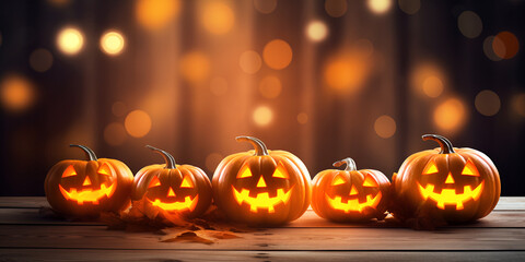Autumn Glow: Creating a Highly Detailed Halloween Atmosphere with Pumpkins background ai generated