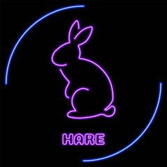 rabbit neon sign, modern glowing banner design, colorful modern design trends on black background. Vector illustration.