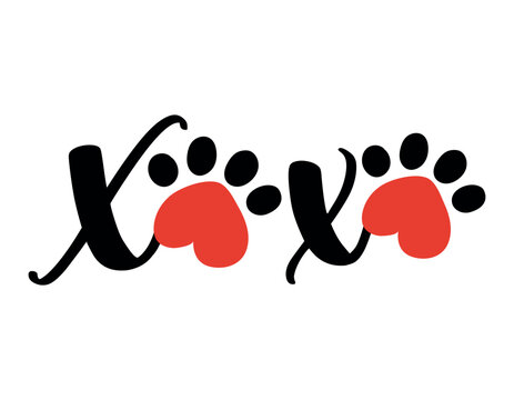 XOXO (hugs and kisses) - Adorable calligraphy phrase for Valentine day. Hand drawn lettering for Lovely greetings cards, invitations. Good for t-shirt, mug, gift, printing. Dog lovers quote.