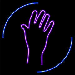 help hand neon sign, modern glowing banner design, colorful modern design trends on black background. Vector illustration.
