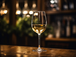 White wine poured into a stemmed glass, ready to sip. AI Generation.