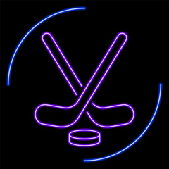 hockey neon sign, modern glowing banner design, colorful modern design trend on black background. Vector illustration.