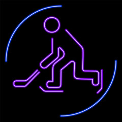 hockey neon sign, modern glowing banner design, colorful modern design trend on black background. Vector illustration.
