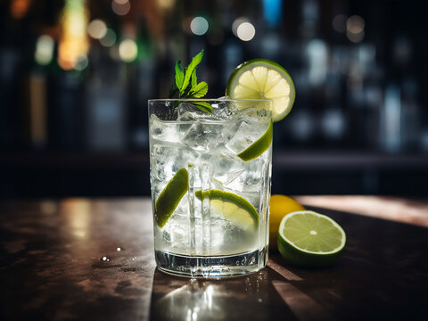 A bar-ready white rum image. AI Generation.
