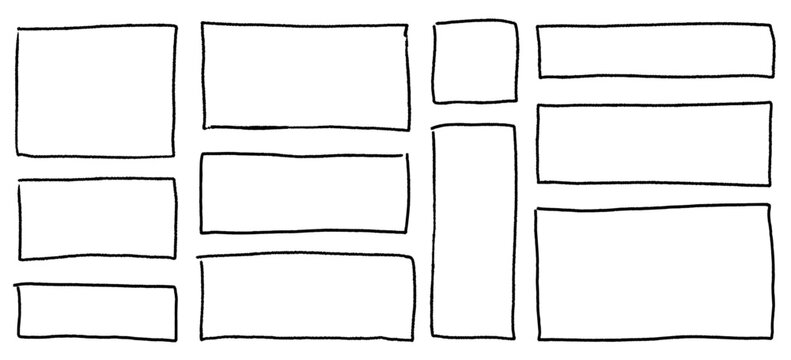 Handdrawn doodle grunge square highlights. Charcoal pen rectangle borders. Marker scratch scribble scrawl frames. Vector illustration of freehand painted angular note