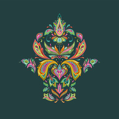 Vector oriental motif on green background. Beautiful paisley ornament.