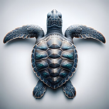 Tortuga marina bebe, aislada en fondo blanco, reci&eacute;n nacida