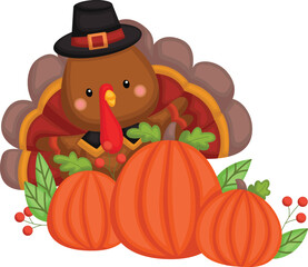Naklejka premium a vector of turkey and pumpkin