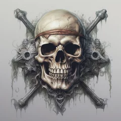 Foto op Canvas A skull with a helmet and two crossed swords © Hamza