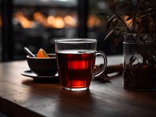 A steaming cup of black tea, a timeless choice. AI Generation.