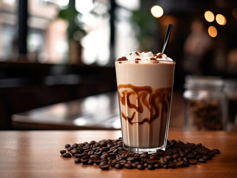 A nonalcoholic frappe coffee sipper. AI Generation.