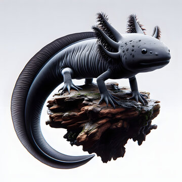 Ajolote, Ambystoma mexicanum, anfibio, neot&eacute;nico, m&eacute;xico, Xochimilco, end&eacute;mico, Aislado sobre fondo blanco