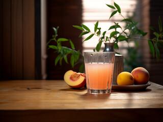 Sip on nonalcoholic peach juice in style. AI Generation.