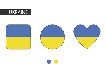 Ukraine 3 shapes (square, circle, heart) with city flag. Isolated on white background.