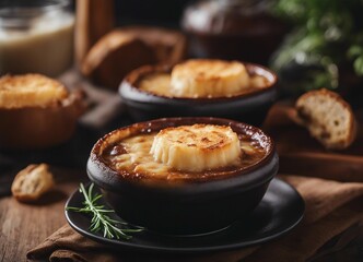 delicious French Onion Soup in white plate

