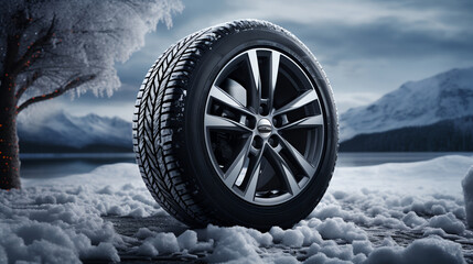 Wheel with winter tires for the car - obrazy, fototapety, plakaty