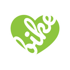 Vector icon of a green heart with a white inscription BIKE. Isolated on blue background.  - obrazy, fototapety, plakaty