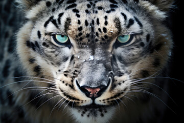 Face of snow leopard close up
