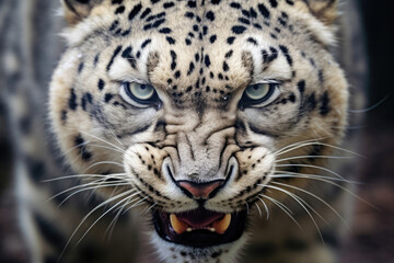 Face of snow leopard close up